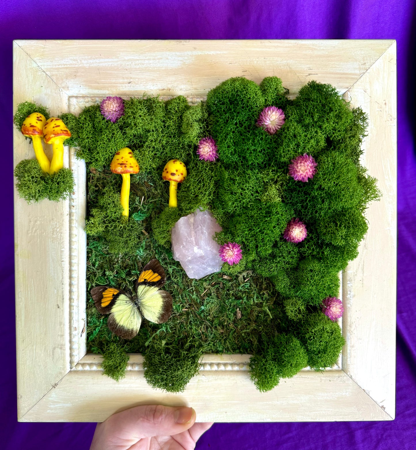 Moss art with Rose Quartz